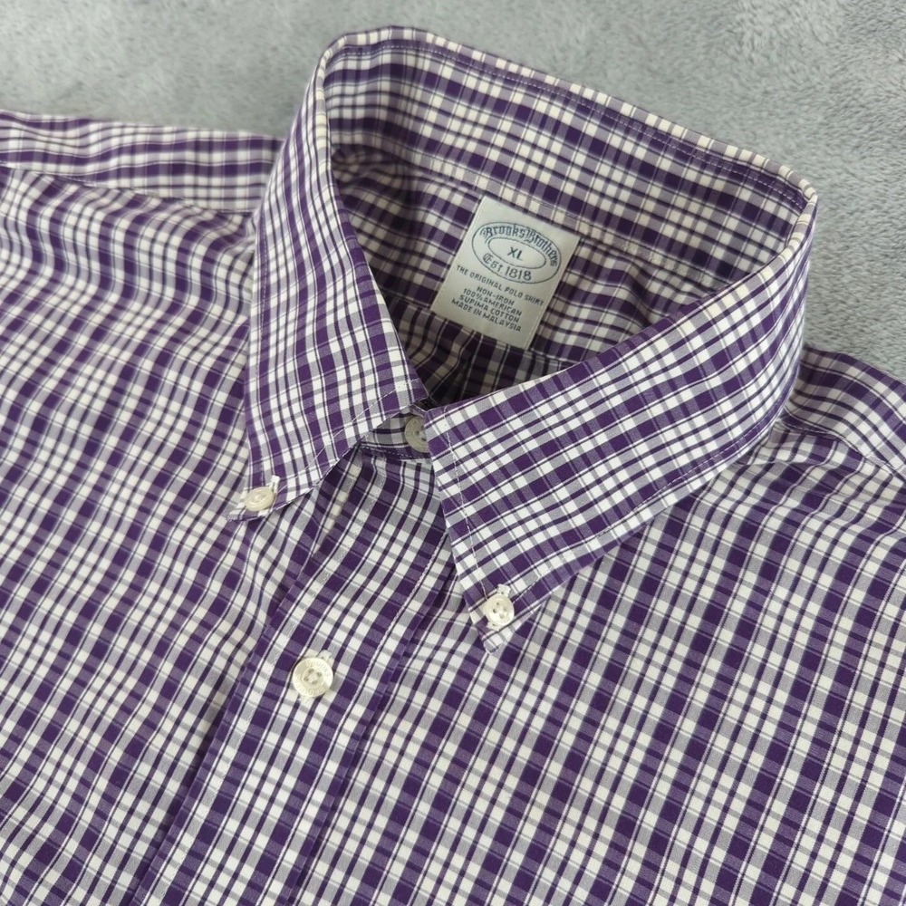 Brooks Brothers Original Polo Shirt Mens XL Purple White Dress Shirt Button Up